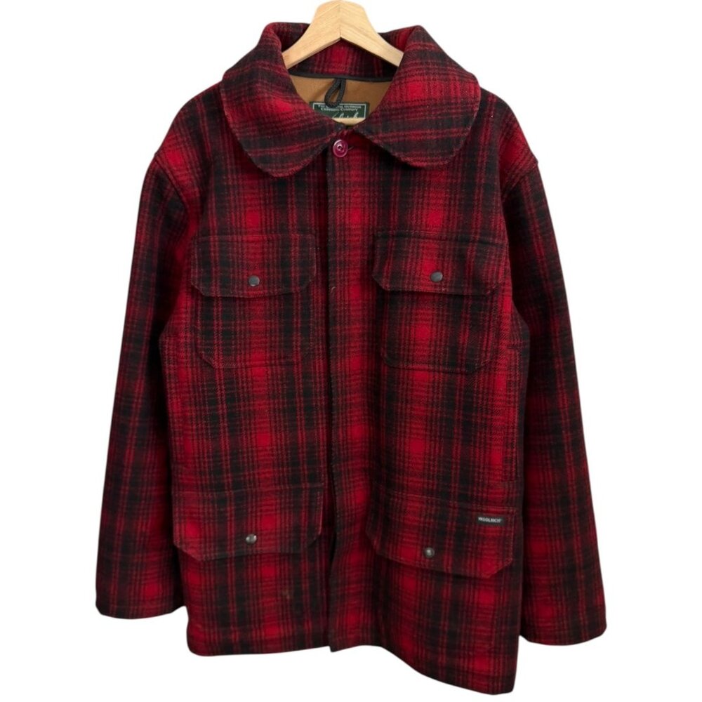 Woolrich Mens Red Wool Plaid Mackinaw Hunting Coat Large Chore Barn Rugged‎